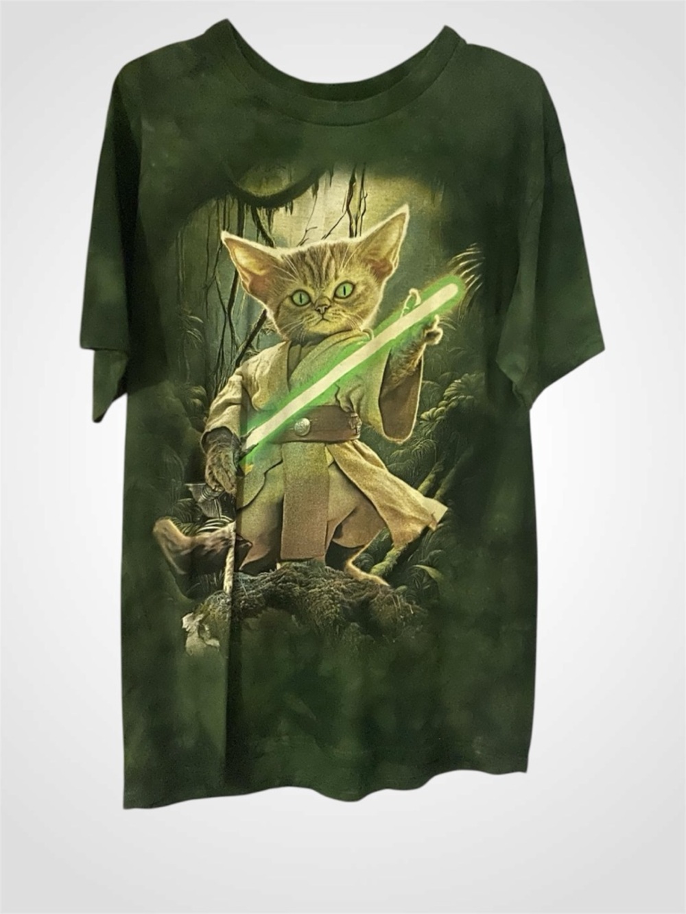 NWOT - Cat Yoda Olive Green Graphic Tee